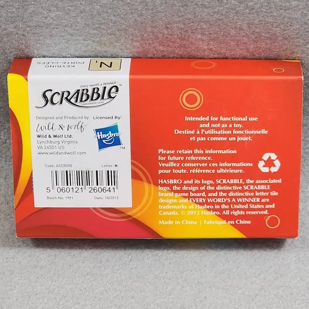 Scrabble 'N' Key Chain In Box Wild & Wolf by Hasbro 1.5